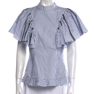 Caroline Constas Blue White Ruffle Stripe Blouse - image 1